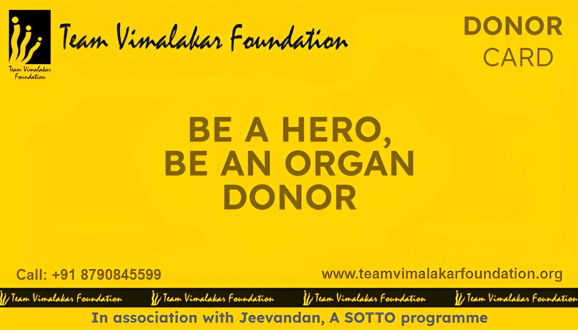 Front side of the Organ Donor Card with personal details and donor pledge